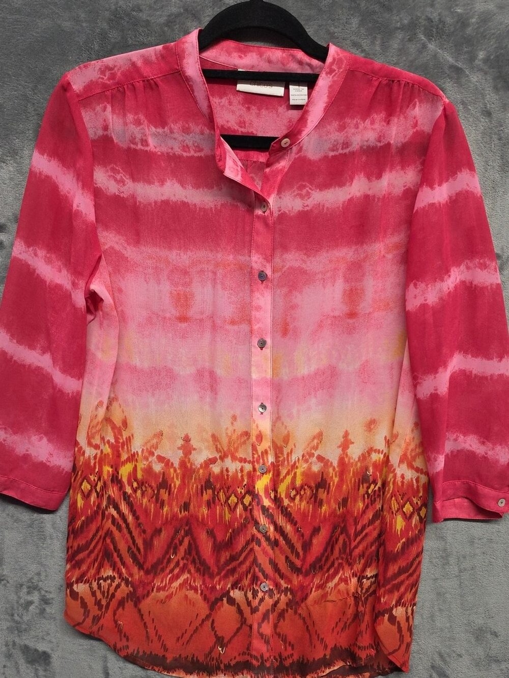 Chico's Pink Orange Yellow Ombre Button-Down Blouse Sz 1(Med)